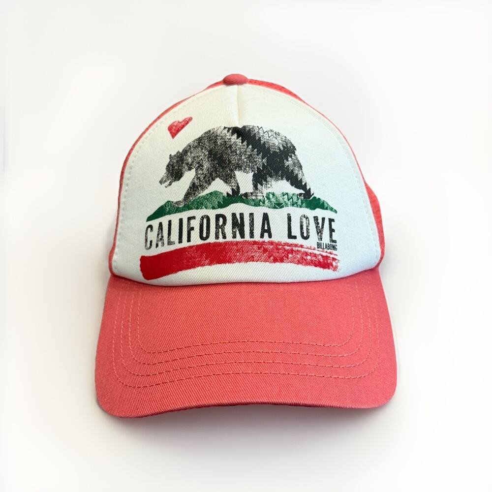 Billabong California Love Peach Pink Mesh Snapback Trucker Hat Baseball Cap